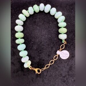 Chrysoprase Gemstone Bead Bracelet 9.25” Gold Tone